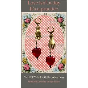 Raw Brass Hand Heart Earrings| Folk Art Magnolia Pearl Style